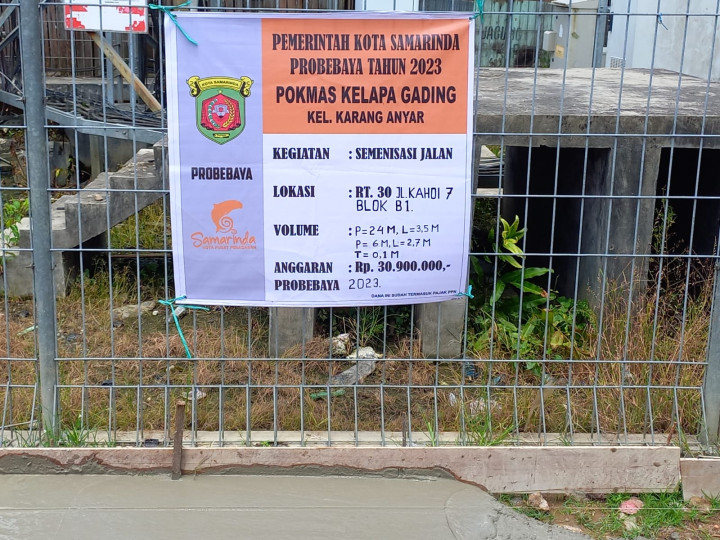 Jumat, 25 Agustus 2023, monitoring kegiatan Semenisasi Jalan di Jalan Kahoi 7 Blok B1 RT. 030