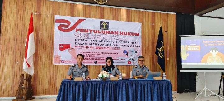 Senin, 29 Januari 2024, Lurah bersama Kasie Pemerintahan menghadiri kegiatan Penyuluhan Hukum Serentak Netralitas ASN dalam mensukseskan Pemilu 2024 oleh Kementrian Hukum dan HAM Wilayah Kaltim