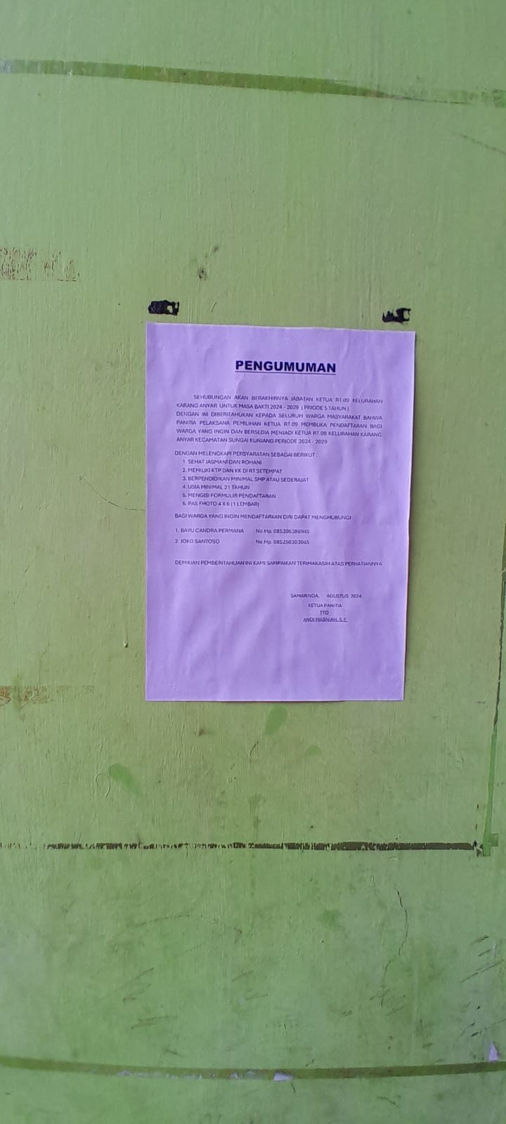 Kamis, 05 September 2024, Kasie Pemerintahan bersama Staf melakukan kunjungan ke Langgar Almukarrohmah untuk meninjau persiapan acara pemilihan Ketua RT.009 di Jalan Cendana Gang 8.