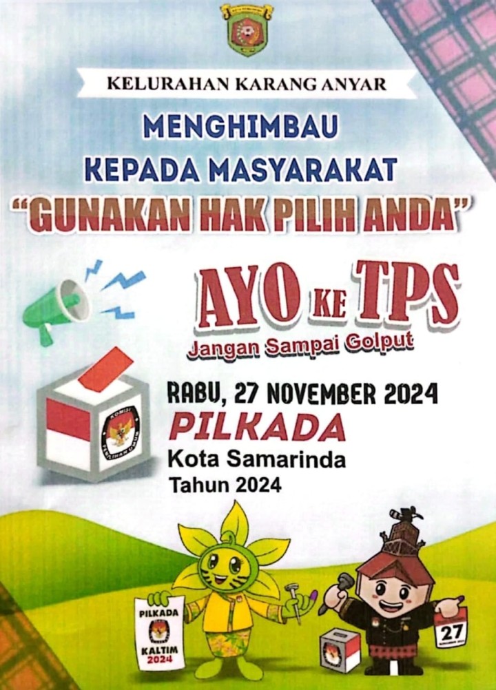 Jumat, 22 November 2024, para staf kelurahan membagikan brosur ajakan ke TPS pada tanggal 27 November 2024 di seluruh wilayah Kelurahan Karang Anyar