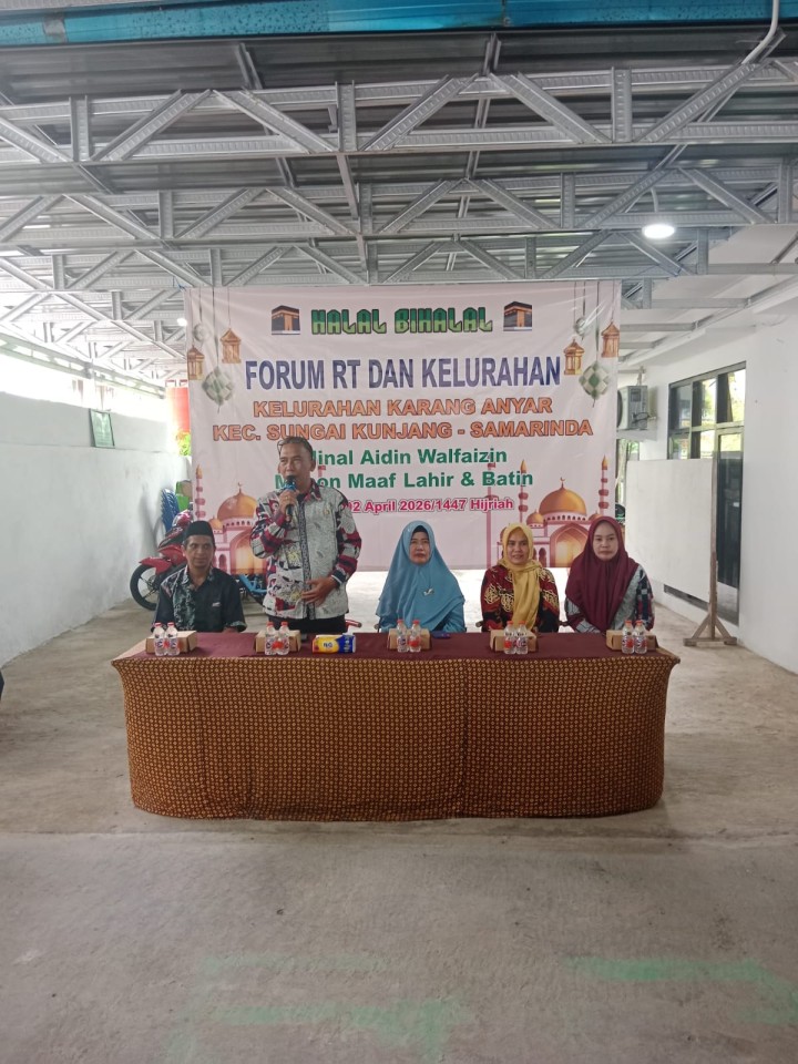 Kamis, 02 April 2026, Halal Bihalal Kelurahan Karang Anyar bersama Forum RT se Karang Anyar dan Camat Sungai Kunjang serta unsur-unsur Kelurahan sekaligus perpisahan purna tugas HAMDAH sebagai staf Kelurahan Karang Anyar.