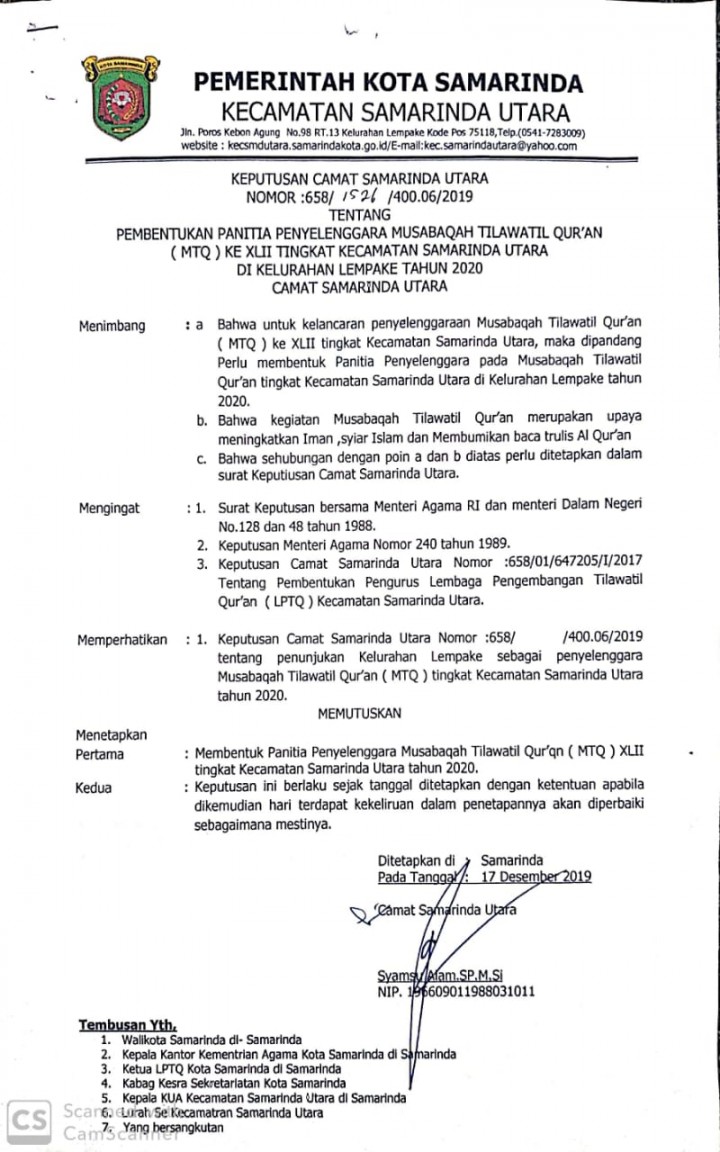MTQ KE-42 TINGKAT KECAMATAN SAMARINDA UTARA TAHUN 2020