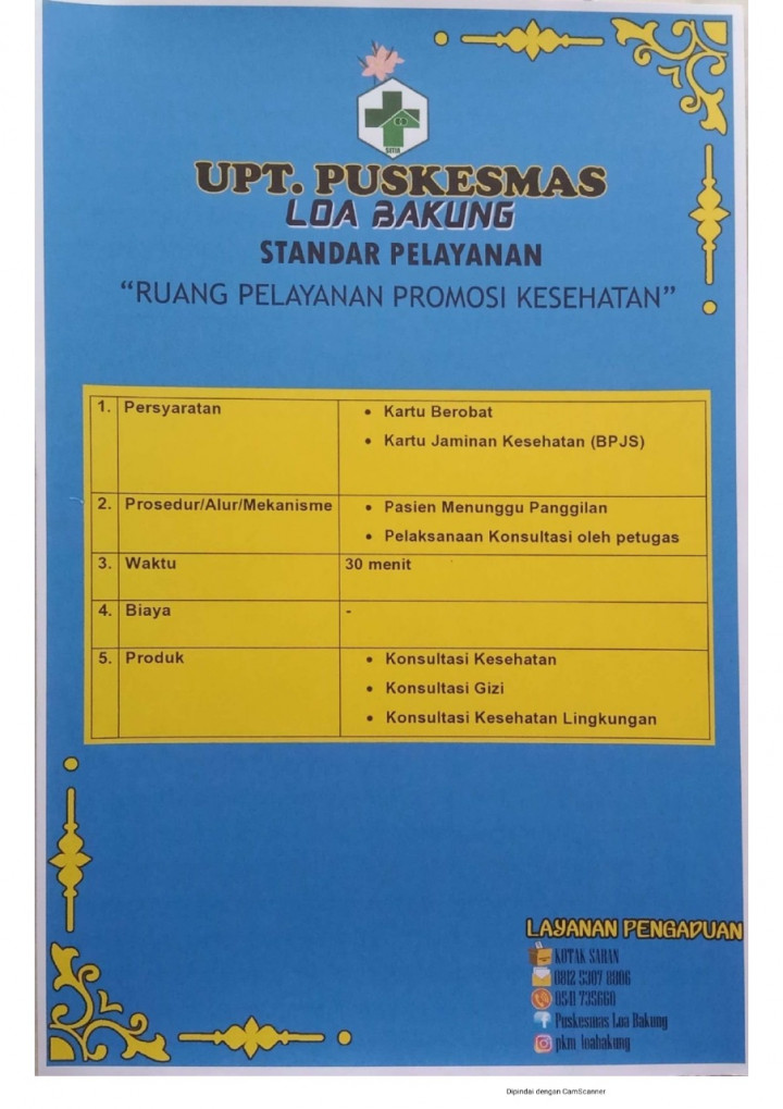 Standart Pelayanan ( Ruang pelayanan Puskesmas )