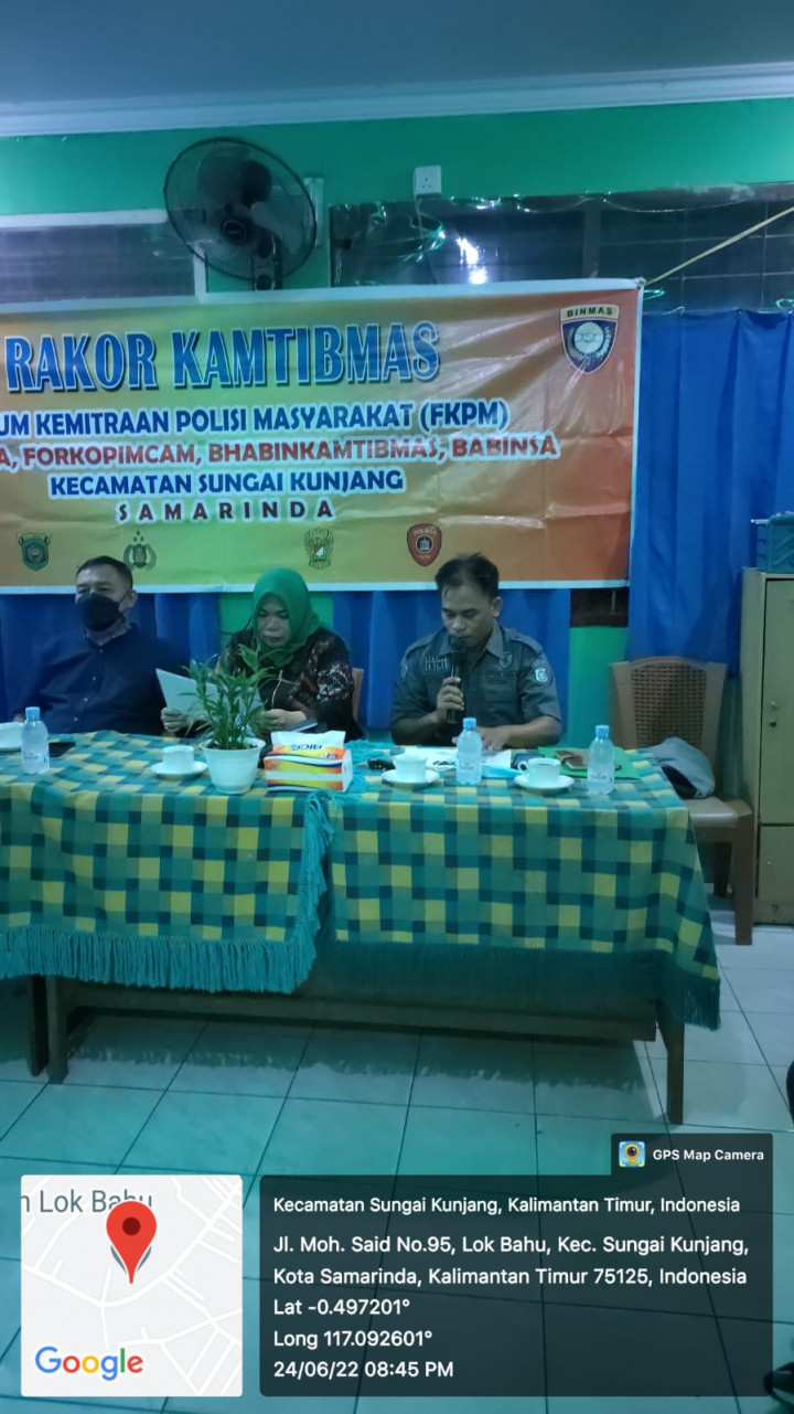 Rakor Kamtibmas Forum Kemitraan Polisi Masyarakat ( FKPM ) Bersama Forkopimcam Bhabinkamtibmas Babinsa Sekecamatan Sungai Kunjang Kelurahan Lok Bahu Jum'at 24/06/22