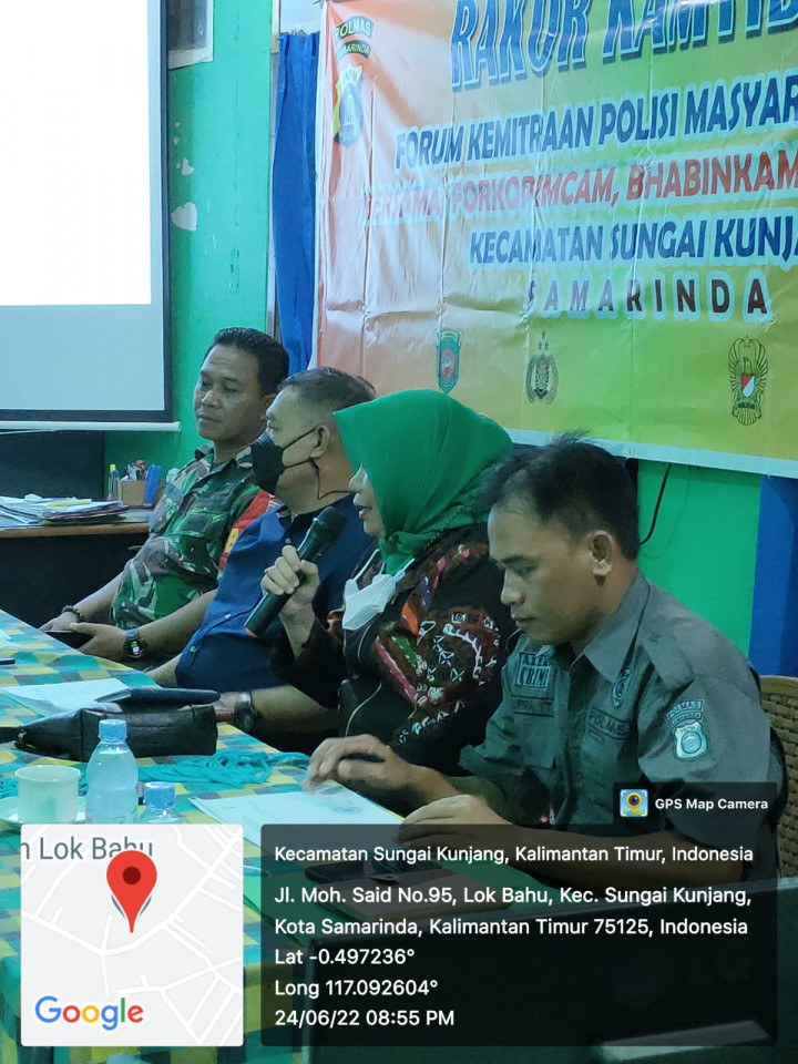Rakor Kamtibmas Forum Kemitraan Polisi Masyarakat ( FKPM ) Bersama Forkopimcam Bhabinkamtibmas Babinsa Sekecamatan Sungai Kunjang Kelurahan Lok Bahu Jum'at 24/06/22