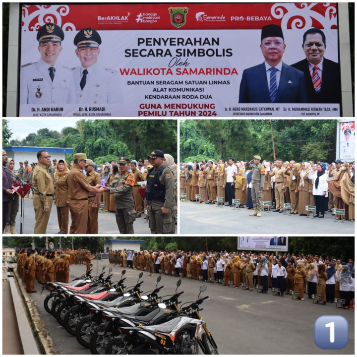 APEL PAGI dirangkai Penyerahan Bantuan dari Satpol PP Provinsi Kalimantan Timur kepada Satlinmas Kecamatan dan Kelurahan (Senin, 8 Januari 2024)
