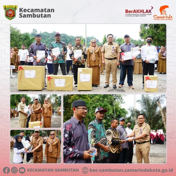 Apel Pagi Gabungan Kelurahan dan Kecamatan Sambutan serta Penyerahan Piagam Penghargaan kepada Lurah, ASN, Non ASN, Pengelola Keuangan Kelurahan dan RT Terbaik dilingkungan Kecamatan Sambutan (Senin, 26 Agustus 2024)