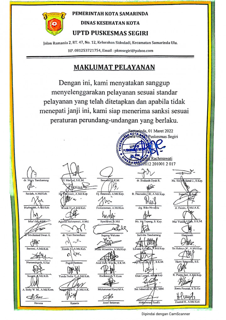 MAKLUMAT UPTD PUSKESMAS SEGIRI