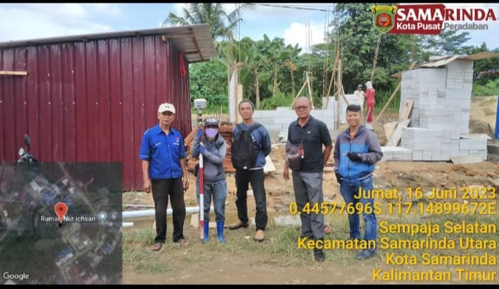 Peninjauan dan pengukuran lokasi pengajuan sertifikat di Jl. AW. Syahrani 4 Blok J RT 01 & Peninjauan dan pengukuran lokasi pendaftaran IMTN di Jl. KH Wahid Hasyim GG. Unggul RT 10 di hadiri Kasi Tapem beserta staf dan Ketua RT 10.