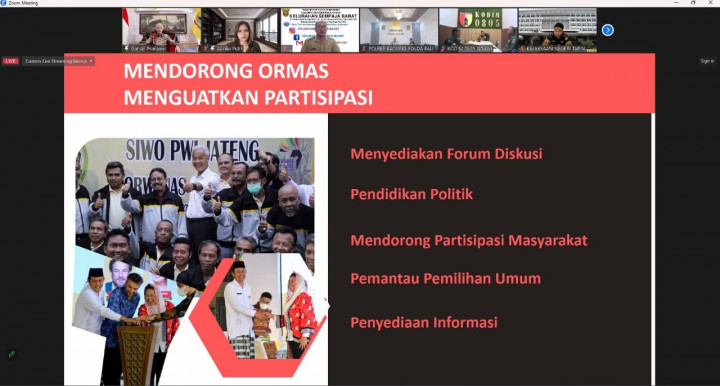 Giat 01 Agustus 2023, Mengikuti Zoom Meeting Webinar denga Tema "Pemantapan Koordinasi Tim Terpadu Pengawasan Organisasi Kemasyarakatan Dalam Menjaga Stabilitas Sosial Politik, Keamanan, Ketentraman dan Ketertiban Umum" di ikut oleh Kasi Tapem