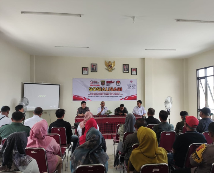 Giat, Rabu 22 November 2023, Rapat Sosialisasi Penguatan Partisipasi Masyarakat dan Pemilih Pemula Pemilihan Umum Tahun 2024 di Aula Kantor Kelurahan Sempaja Barat