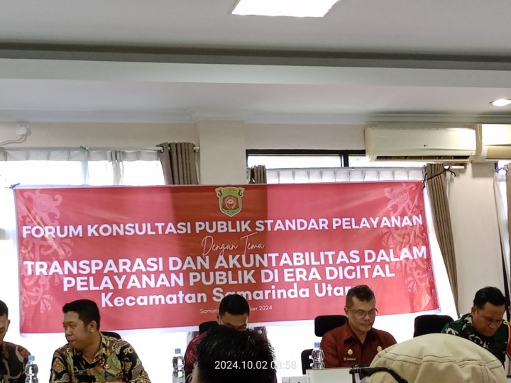Giat, Rabu 02 Oktober 2024 Menghadiri Rapat Forum Konsultasi Publik di Aula kantor Kecamatan Samarinda Utara dihadiri Seklur, Menghadiri Rapat Pertemuan Diseminasi Hasil Pengukuran Bayi / Balita di Posyandu di ruang pertemuan UPTD Puskesmas Sempaja dihadiri Kasi Kesra, Menghadiri Rapat Sosialisasi Donor Darah di Gedung PMI Kota Samarinda dihadiri Lurah & Menghadiri Rapat Koordinasi pengawas kelurahan desa bersama stakeholder dengan Tema " Membangun Sinergitas pencegahan dan pengawasan PKD bersama Stakeholder pada Pemilihan Gubernur dan Wakil Gubernur Bupati serta Wali Kota dan Wakil Walikota Tahun 2024 di Hotel Grand Verona Jl S. Parman Samarinda dihadiri Lurah.