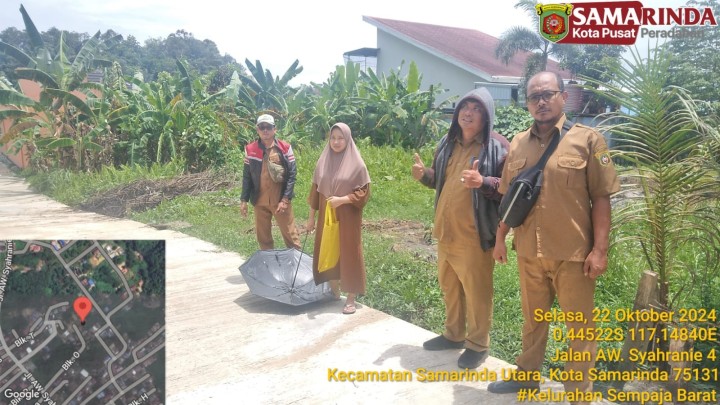 Giat sore, Selasa 22 Oktober 2024  Peninjauan lapangan pengajuan IMTN di Jl. KH. Wahid Hasyim 2 GG. Unggul RT.1,  Peninjauan lapangan perpanjangan IMTN di AWS 4 Blok. W RT 01 & Peninjauan lahan dan bangunan permohonan balik nama sertifikat di jl. AW.  Syahranie GG. Melati RT. 02. Dihadiri Kasi Tapem Kecamatan beserta staf Kasi Tapem Kelurahan beserta staf dan Ketua RT.