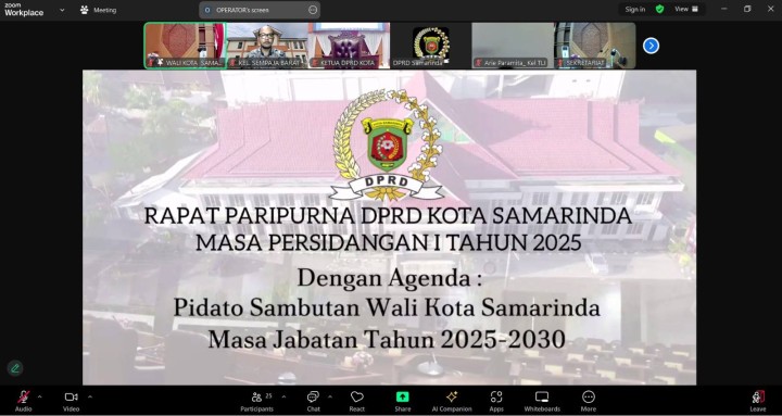 Giat malam, Selasa 04 Maret 2024 Mengikuti Zoom Meeting Rapat Paripurna DPRD Kota Samarinda Masa Persidangan I Tahun 2025 dengan agenda "Pidato Sambutan Wali Kota Samarinda Terpilih Periode Tahun 2025 diikuti Kasi Tapem.