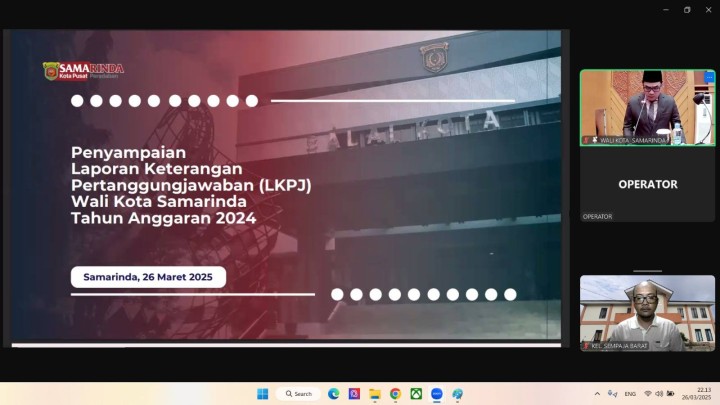 Giat malam, Rabu 26 Maret 2025 Mengikuti Zoom Meeting Rapat Paripurna DPRD Kota Samarinda masa persidangan 1 Tahun 2025 dengan Agenda: penyampaian LKPJ Wali Kota Samarinda Tahun anggaran 2024 kepada DPRD Kota Samarinda ikuti Kasi Tapem.
