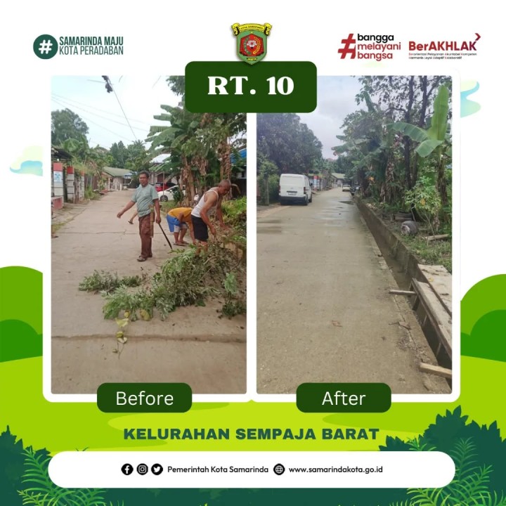 Giat Minggu 20 April 2025 Melaksanakan Gotong Royong rutin dilingkungan RT.07, 10, di Wilayah Kelurahan Sempaja Barat di hadiri Seklur, Kasi Ekbang, dan Staf