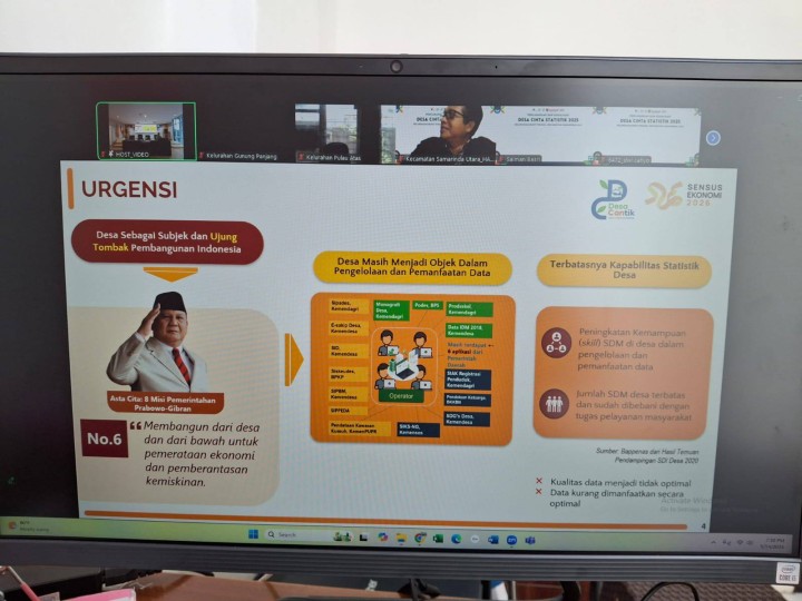 Giat, Kamis 15 Mei 2025 Mengikuti Zoom Meeting Perencanaan dan Sosialisasi Desa Cinta Statistik Kota Samarinda Tahun 2025 diikuti Kasi Ekbang.