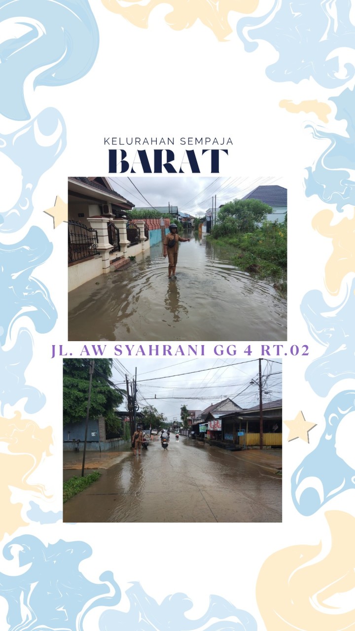 Giat sore, Selasa 27 Mei 2025 Monitoring debit air banjir pada sore hari Alhamdulillah terdapat sedikit penurunan pada area di jalan AW. Syahrani RT 01 sampai Jl. KH Wahid Hasyim GG Salomo RT 03 di dampingi Kasi Tapem beserta staf.