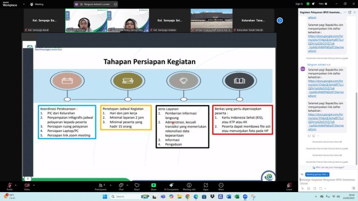 Giat, Jum'at 13 Juni 2025 Mengikuti Zoom Meeting dengan Tema Permohonan Fasilitas Kegiatan Sosialisasi Layanan BPJS Kesehatan Online diikuti Staf Kesra.
