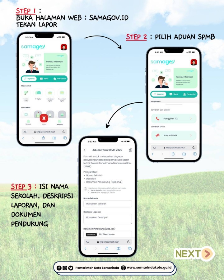 Warga Samarinda, Sampaikan Aspirasimu! Kini masyarakat bisa menyampaikan pengaduan masyarakat terkait SPMB (Sistem Penerimaan Murid Baru) secara resmi dan mudah Saluran pengaduan resmi 📌Dinas Pendidikan 📌Inspektorat Samarinda 📌Aplikasi melalui Samagov.id. Yuk, cegah gratifikasi. Berani jujur itu hebat! Lihat, lawan, dan laporkan! 💪