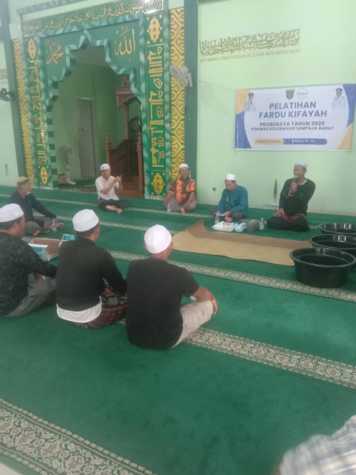 Giat, Sabtu 26 Juli 2025 Sosialisasi Pelatihan Fardhu Kifayah kepada warga RT 04 pada kegiatan Probebaya bidang Pemberdayaan Tahun Anggaran 2025 ‎di Masjid Ustambul Al-Misran Kelurahan Sempaja Barat dihadiri Narasumber, Pendamping Probebaya Non Infrastruktur, Ketua Pokmas beserta anggota dan Ketua RT.