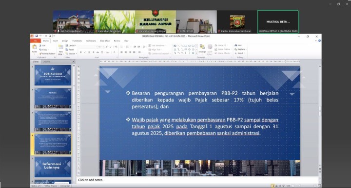 Giat siang, Jum'at 01 Agustus 2025 Mengikuti Zoom Meeting dengan Tema Sosialisasi Perwali No 43 diikuti oleh Kasi Tapem.