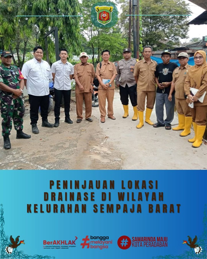 Giat, Senin 24 November 2025 ‎ ‎1. Melaksanakan apel Senin pagi di kelurahan sempaja barat dipimpin oleh Seklur. ‎2. Menghadiri Rapat Evaluasi Kelurahan Digital di Ruang Rapat Lt 5 Gedung MPP Kota Samarinda dihadiri Sekretaris dan Staf. ‎3. Peninjauan Lokasi Drainase di Gg. Walet 2 Taman Makam Abadi dan Poros Jalan AW. Syahranie oleh Tim PUPR, Kasi Ekobang Kasi Pemerintahan, Staf Kelurahan, Ketua RT. 02 Kelurahan Sempaja Barat. ‎4. Menghadiri Rapat Koordinasi dengan Camat Samarinda Utara di Ruang Camat dihadiri oleh Lurah. ‎