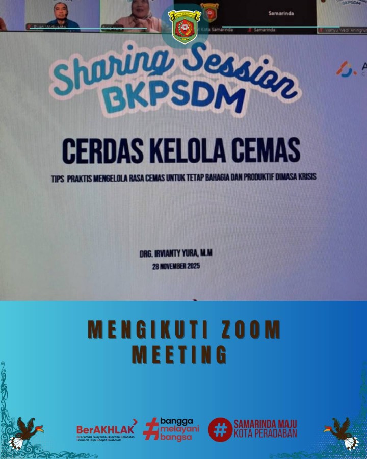 Giat, Jum'at 28 November 2025 1. Mengikuti Zoom Meeting dengan Tema Ekspose Kajian Inventarisasi Lingkungan Hidup dan Kajian Daya Dukung Daya Tampung Lingkungan Hidup Kota Samarinda, diikuti Kasi Ekbang. 2. Mengikuti Zoom Meeting Sharing Session Cerdas Kelola Cemas diikuti oleh seluruh staf ASN Kelurahan Sempaja Barat.