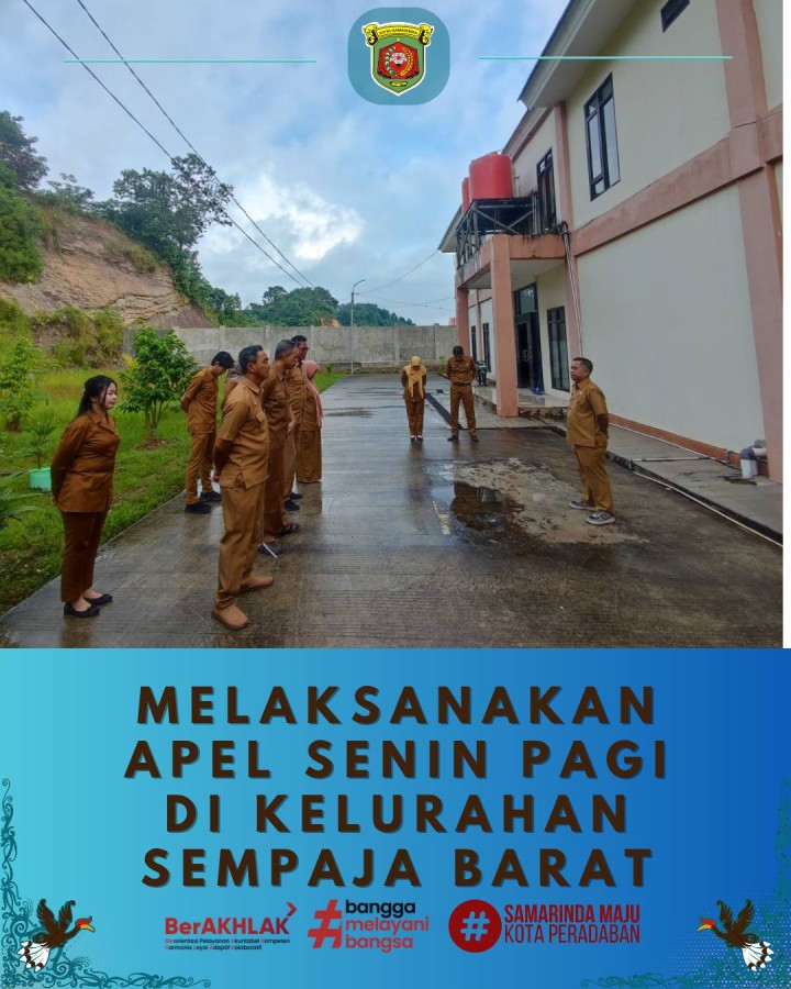 Giat, Senin 01 Desember 2025 ‎ ‎1. Melaksanakan apel Senin pagi di kelurahan sempaja barat dipimpin oleh Kasi Tapem. ‎2. Mengikuti Upacara HUT KORPRI di Taman Makam Pahlawan dihadiri Lurah.