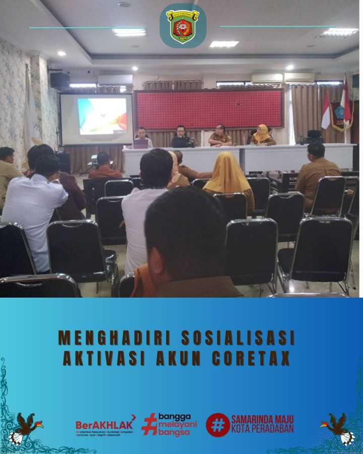 Giat, Selasa 23 Desember 2025 1. Menghadiri Rapat Sosialisasi Aktivasi Akun CORETAX di Aula Kantor Kecamatan Samarinda Utara dihadiri Staf ASN Kelurahan Sempaja Barat. 2. Menghadiri Rapat Koordinasi di Lingkungan Pemerintah Kota Samarinda di Pimpin Wali Kota Samarinda Bapak Andi Harun di Ballroom Hotel Puri Senyiur dihadiri Lurah.