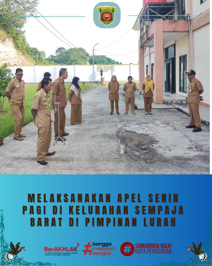 Giat, Senin 29 Desember 2025 ‎ ‎1. Melaksanakan apel Senin pagi di kelurahan sempaja barat dipimpin oleh Lurah. ‎‎2. Menghadiri Rapat Sosialisasi Integrasi BUMRT Tahun 2025 di ruang Arutalla Bapperida Kota Samarinda dihadiri Kasi Ekbang