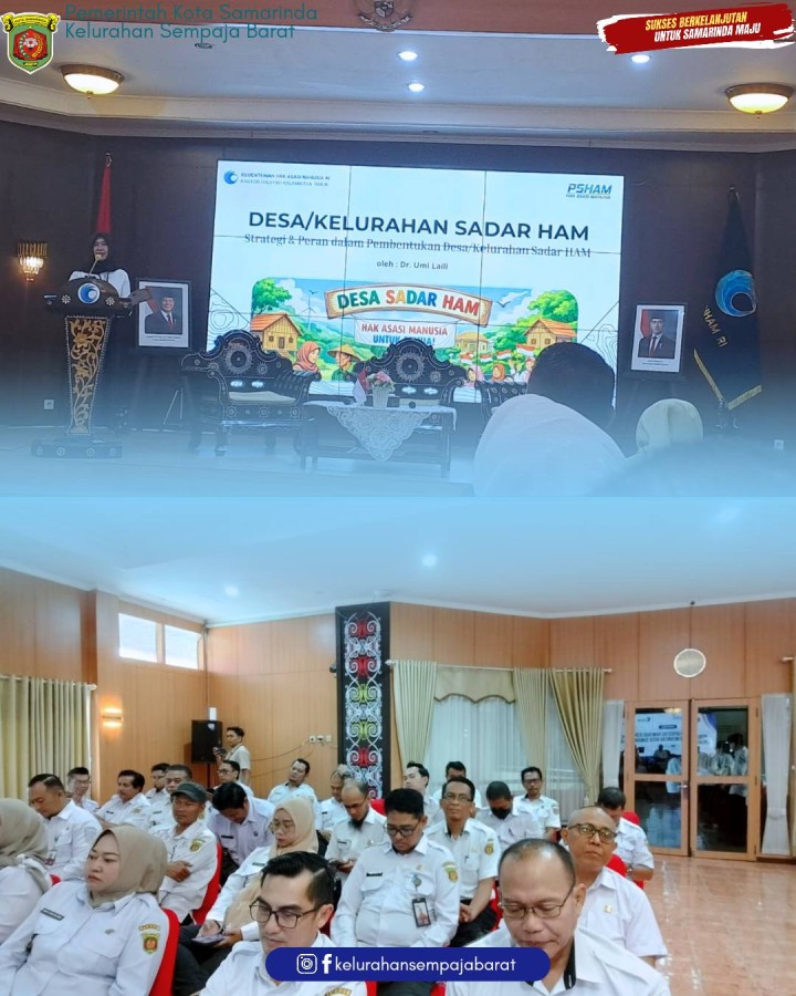 Giat, Rabu 11 Maret 2026 Menghadiri Rapat Penguatan dalam Rangka Pembinaan Desa Sadar HAM di Kantor Wilayah Kemenkumham Kalimantan Timur dihadiri Lurah dan Mengikuti Zoom Meeting Rapat Bakti Sosial Yayasan Dharma Bakti dalam Rangka Hari Raya Idul Tahun 2026 diikuti oleh Lurah.
