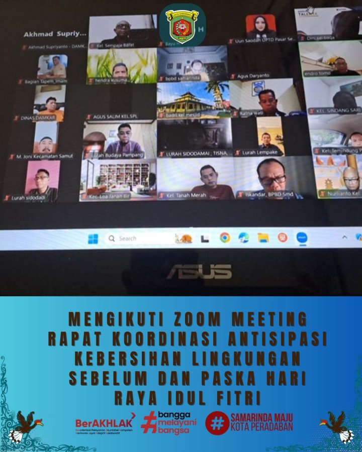 Giat, Kamis 19 Maret 2026 Mengikuti Zoom Meeting Rapat Koordinasi Antisipasi Kebersihan Lingkungan sebelum dan Paska Hari Raya Idul Fitri diikuti oleh Lurah.