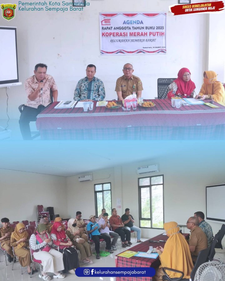 Giat, Senin 30 Maret 2026 Melaksanakan apel Senin pagi di kelurahan sempaja barat dipimpin oleh Lurah & Melaksanakan Rapat Koordinasi dengan Anggota Koperasi Merah Putih di Aula Kantor Kelurahan Sempaja Barat dihadiri Lurah, Kasi Ekbang Kelurahan, Ketua Koperasi Merah Putih Kelurahan Sempaja Barat, Pendamping Koperasi Merah Putih dan Anggota Koperasi.