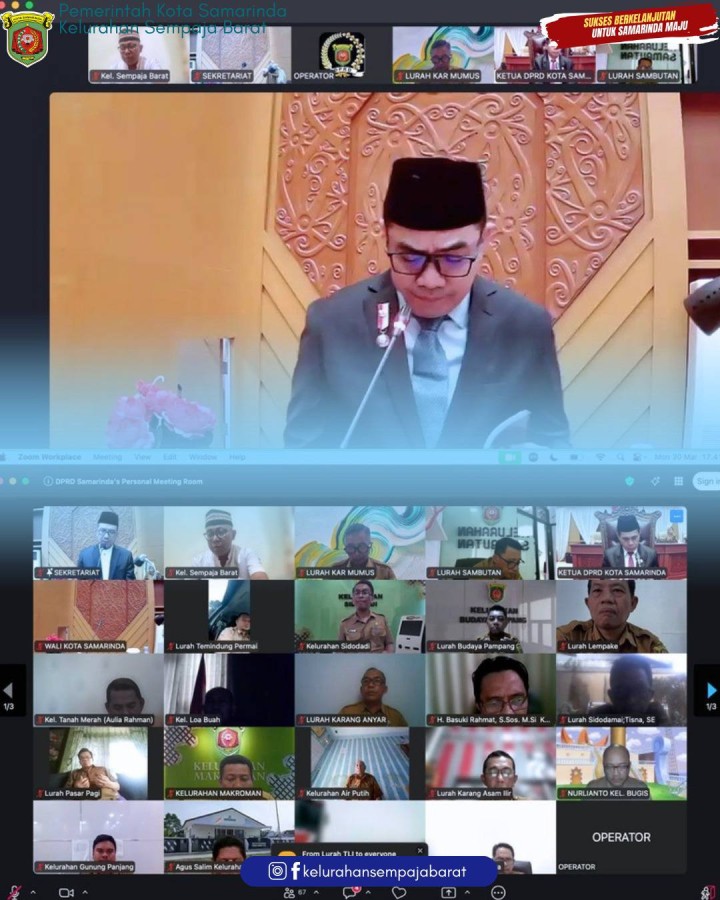 Giat sore, Senin 30 Maret 2026 ‎ ‎Mengikuti Zoom Meeting Rapat Paripurna DPRD Kota Samarinda Masa Persidangan 1 Tahun 2026 dengan Agenda Penyampaian LKPJ Wali Kota Samarinda Tahun Anggaran 2025 kepada DPRD Samarinda diikuti oleh Lurah.