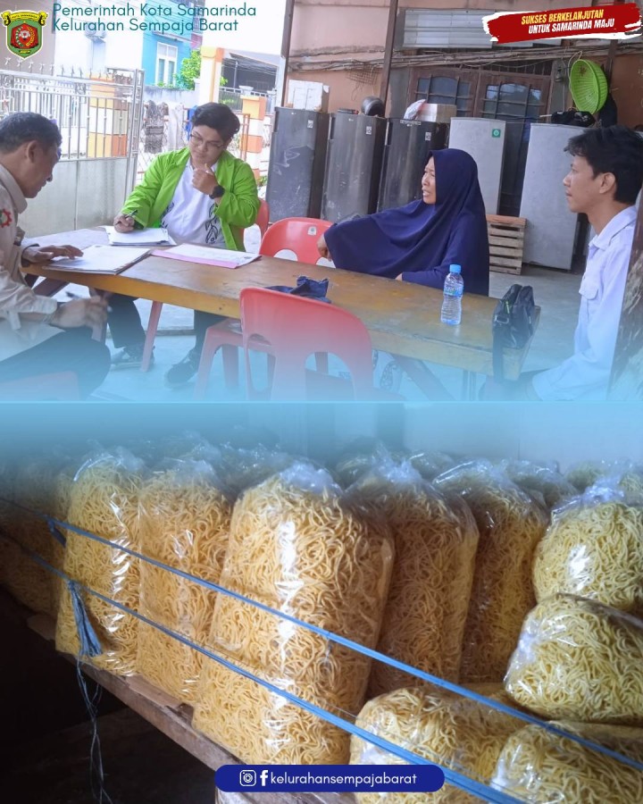 Giat, Rabu 15 April 2026 ‎ ‎Kunjungan lapangan bersama Dinas Perindustrian dan Perdagangan (DISPERINDAG) Kota Samarinda di wilayah Kelurahan Sempaja Barat dihadiri oleh Staf Ekbang ke beberapa UMKM seperti Industri Pengolahan Pangan Peyek, Industri Pengolahan Mie Ayam dan Pangsit ‎Industri Pengolahan Pangan Keripik dari Singkong Gajah.
