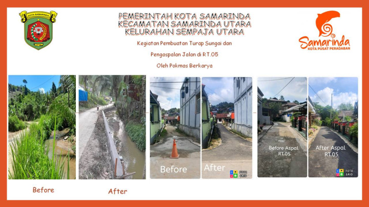 Kegiatan pembuatan Turap Sungai dan Pengaspalan Jalan di RT.05