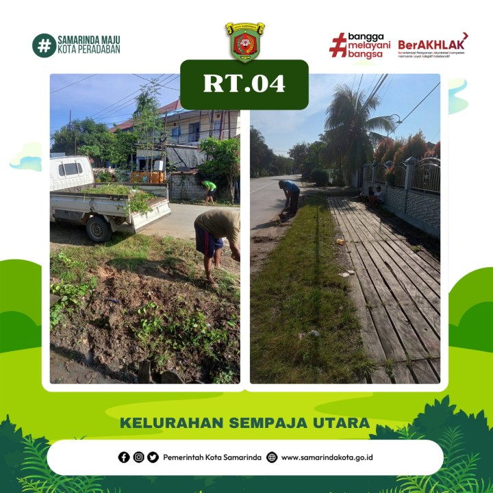 Kegiatan Gotong Royong Rutin lingkungan kelurahan sempaja utara yg bertempat di RT04,05,13,,18,37,dan 43 Pada tgl 04 Mei 2025