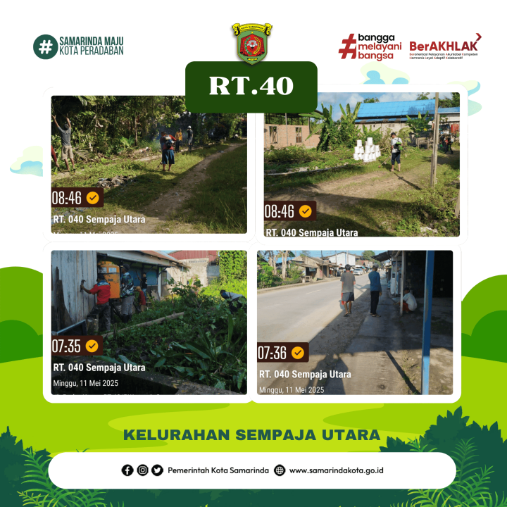 Kegiatan Gotong Royong Rutin lingkungan kelurahan sempaja utara yg bertempat di RT. 06,10,13,38, dan 40 Pada tgl 11 Mei 2025