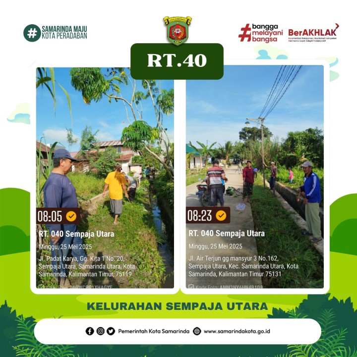 Kegiatan Gotong Royong Rutin lingkungan kelurahan sempaja utara yg bertempat di RT. 02,04,08,33,dan 40. Pada tgl 25 Mei 2025
