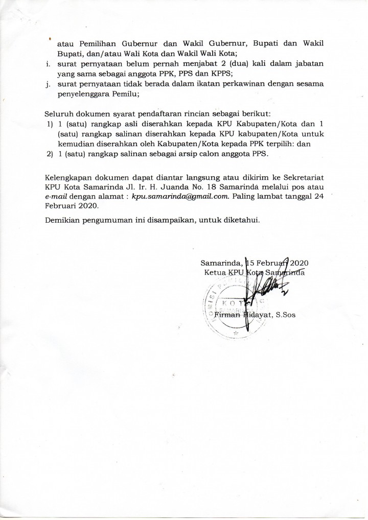 Seleksi Penerimaan Calon Anggota PPS Dalam Rangka PILWALI Tahun 2020