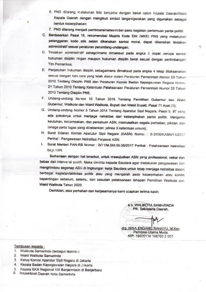 Himbauan Netralitas ASN pada Pemilukada Kota Samarinda Tahun 2020