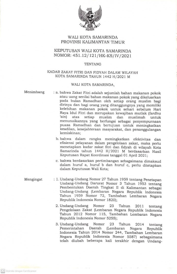 Besaran Nilai Zakat Fitrah Tahun 2021