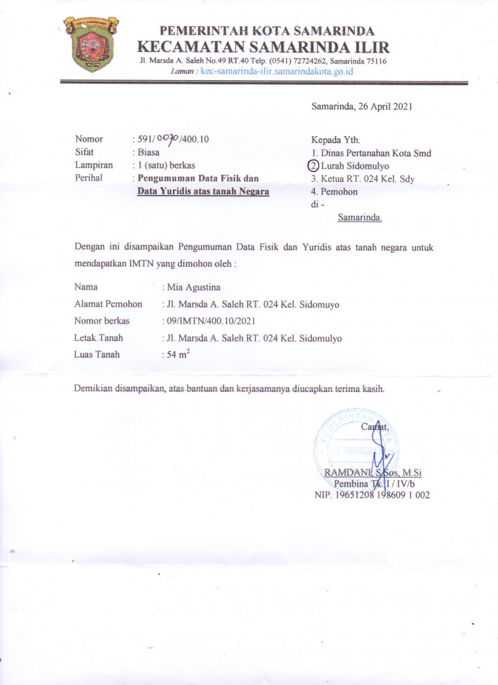 Pengumuman Data Fisik dan Yuridis Penerbitan IMTN