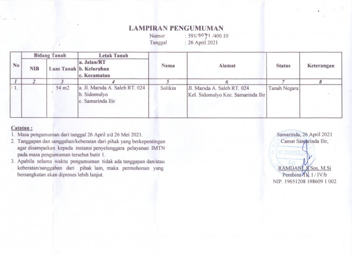 Pengumuman Data Fisik dan Yuridis Penerbitan IMTN