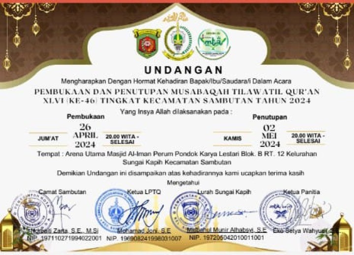 Menghadiri Pembukaan Musabaqah Tilawatil Qur'an (MTQ) Ke-46 Tingkat Kecamatan Sambutan Tahun 2024