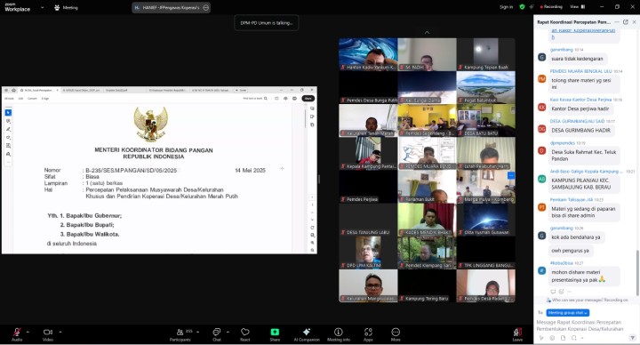 Rapat Koordinasi Percepatan Pembentukan Koperasi Desa/Kelurahan Merah Putih . Melalui Zoom Meeting Di Tempat Masing2.