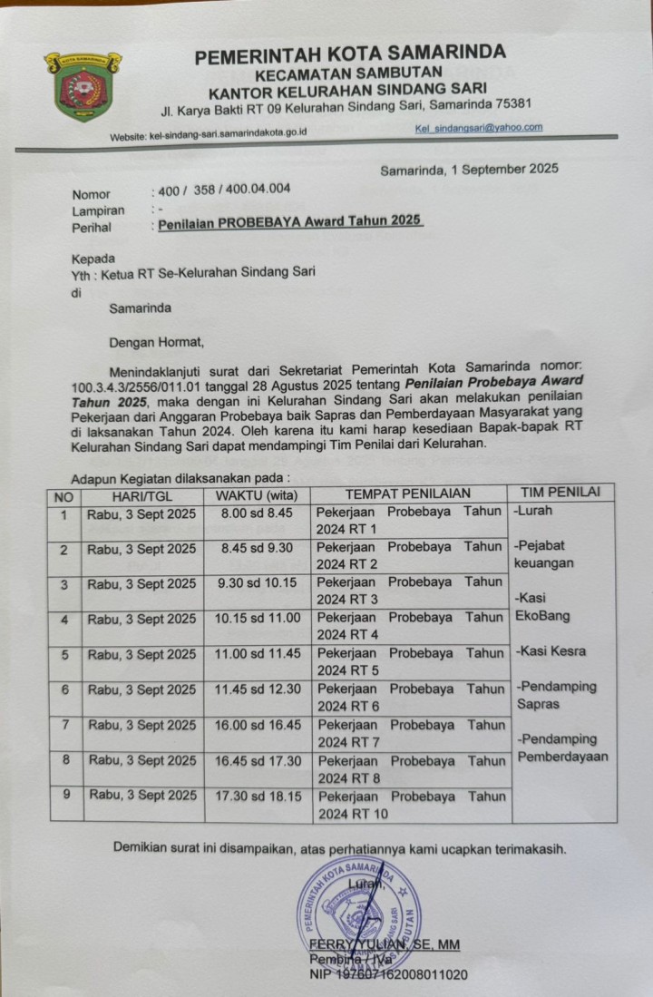 Jadwal Penilaian PROBEBAYA Award Tahun 2025
