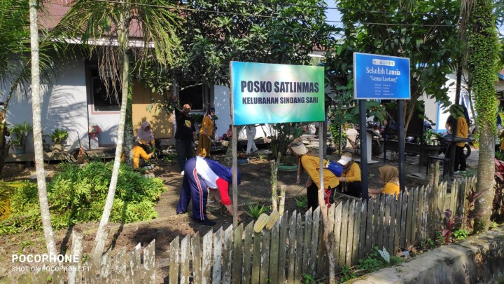 Kegiatan Kerja Bakti oleh Kader PKK Kelurahan Membersihkan Rumput/gulma dan Tanaman pohon ranting kering di lingkungan sekitar sekretariat Kampung KB