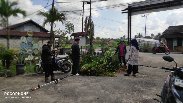 Kegiatan Kerja Bakti oleh Kader PKK Kelurahan Membersihkan Rumput/gulma dan Tanaman pohon ranting kering di lingkungan sekitar sekretariat Kampung KB